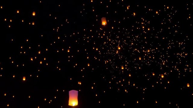 Thousands of sky lanterns are released into the night sky to wish for good luck as part of a lantern festival.