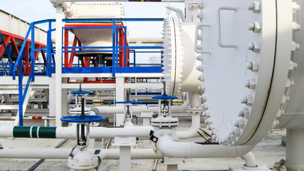 Heat exchangers in a refinery. The equipment for oil refining