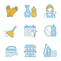 Cleaning service color icons set