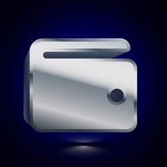 Fototapeta premium 3D stylized Wallet icon. Silver vector icon. Isolated symbol illustration on dark background.