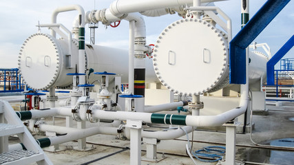 Heat exchangers in a refinery. The equipment for oil refining