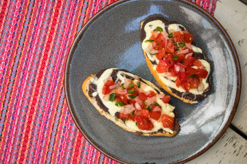 Molletes with Pico de Gallo, a Mexican Breakfast (Overhead)