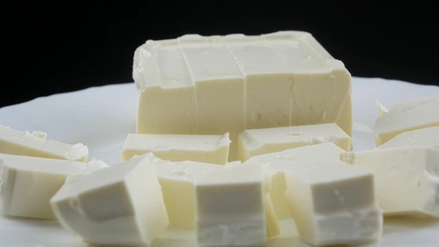 Slices feta cheese close up