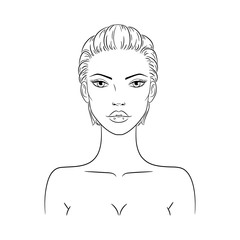 Vector illustration of a beautiful young nude woman with short haircut, isolated on white background. Fashion model sketch