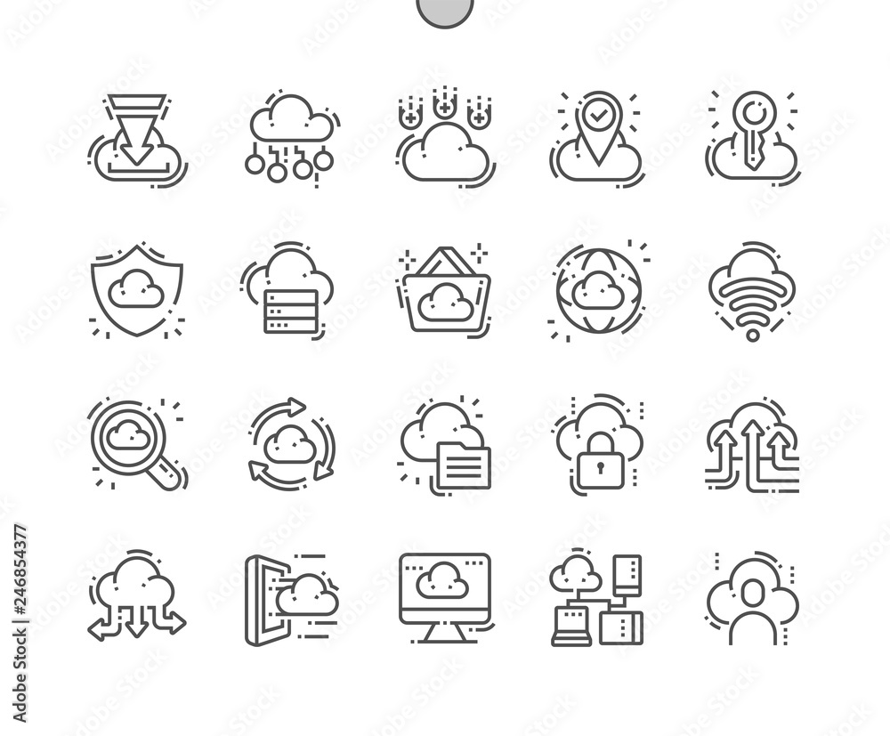Poster cloud computing well-crafted pixel perfect vector thin line icons 30 2x grid for web graphics and ap