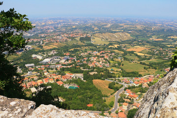 Scenic view to San Marino city from height, Italy.