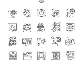 Film Well-crafted Pixel Perfect Vector Thin Line Icons 30 2x Grid for Web Graphics and Apps. Simple Minimal Pictogram