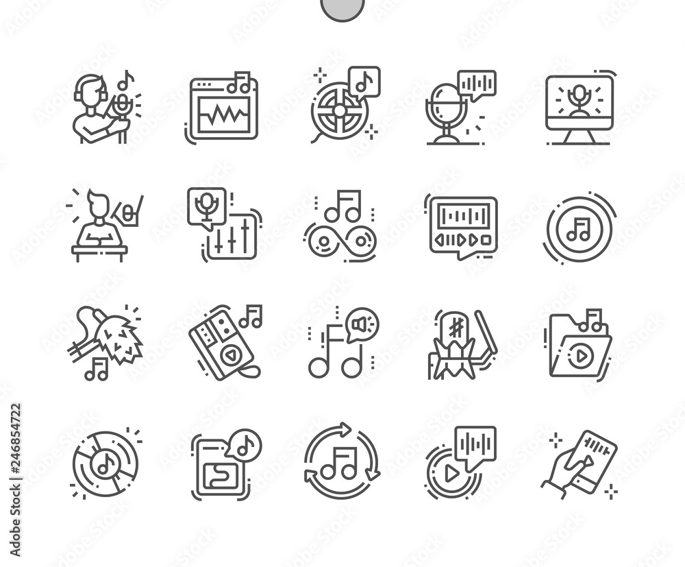 Poster sound recording well-crafted pixel perfect vector thin line icons 30 2x grid for web graphics and ap