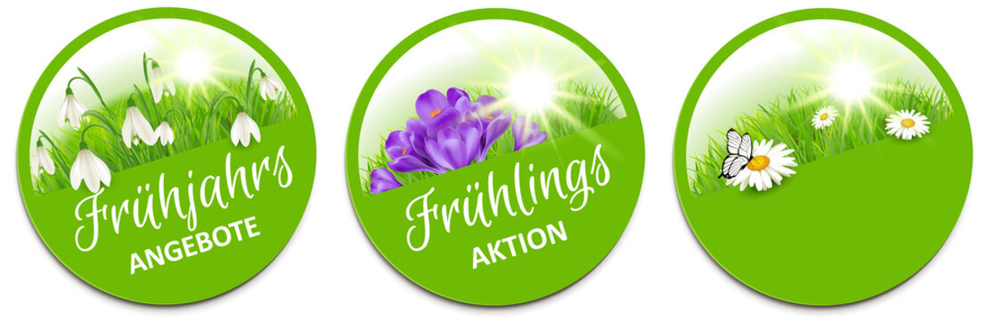 Button Set mit Fr&uuml;hlingsblumen, Schneegl&ouml;ckchen, Krokuss, Margerite - Fr&uuml;hling