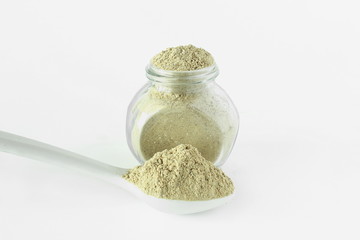 ground white pepper powder spice isolated in white background