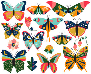 Vector Collection of Bohemian Stylized Butterflies and Moths 