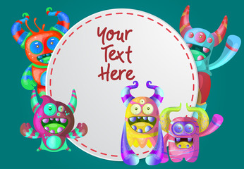 Naklejka premium Cute Cartoon Monster Waving Hello - Vector