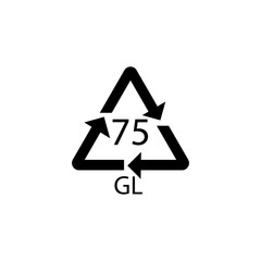 75 GL mark - Low Lead Glass. Glass recycling sign