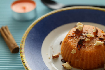 persimmon pie on light blue background
