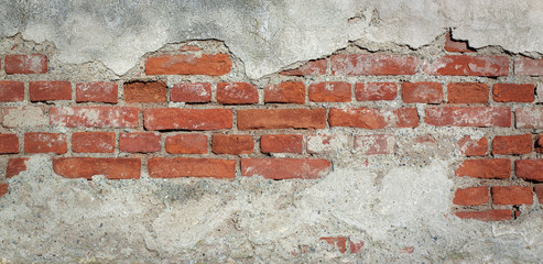Old Brick Wall Red Dirty Rough Cement Stone Background