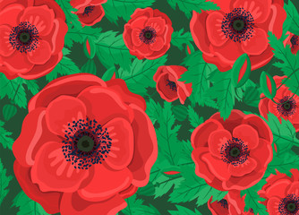 Floral background for wedding invitation. Poppy flowers. Vector design template. Greeting card. Holiday. Red poppies