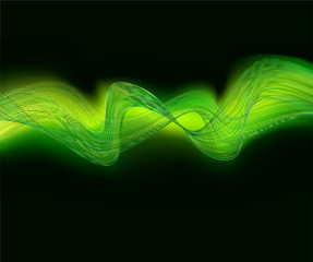 green wavy  lines on dark abstract background