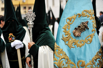 Nazarenes of the brotherhood of the Our Lady of Hope (Esperanza) of Triana. Procession of Holy Week...