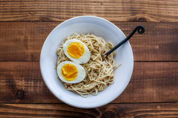 Ramen noodle with spicy peppers and eggs