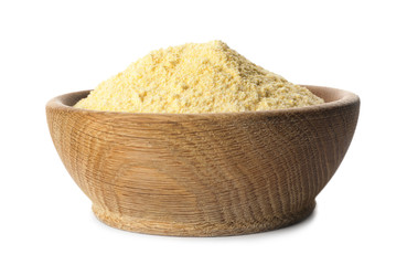 Bowl of corn flour isolated on white