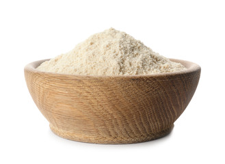 Bowl of sesame flour isolated on white