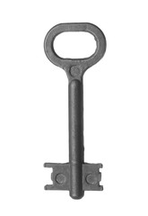 One metal modern key on white background