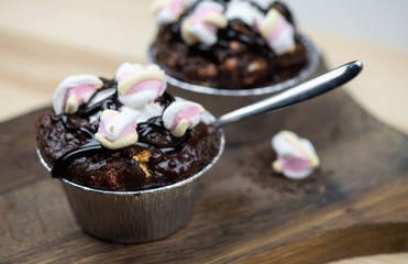 Rocky road dessert with chocolate and marshmallows 