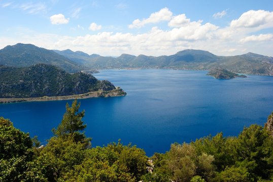 View over Selimiye village and islands near Marmaris, Turkey