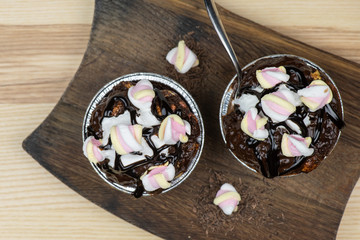 Rocky road dessert with chocolate and marshmallows 