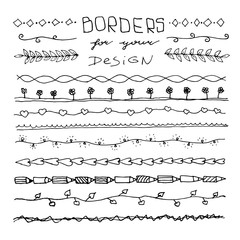 Hand Drawn Vintage Borders and Frames for your Design. Floral Decorative Elements. Label for Notebook. Line Border Set, Design Element, Beautiful Ornaments