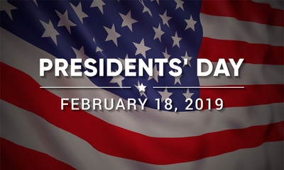 Fototapeta na wymiar Vector banner design template for Presidents' Day with realistic american flag and text.