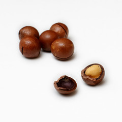 macadamia nuts on white background