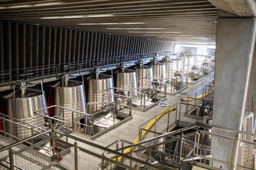 Modern winery with big steel barrels