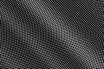 White dots on black background. Radial halftone vector texture. Diagonal dotwork gradient. Monochrome halftone overlay