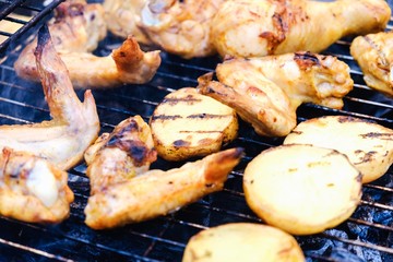grill bbq barbecue chicken wings. roasting.
