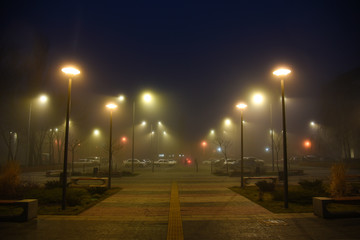 fog in the city at night