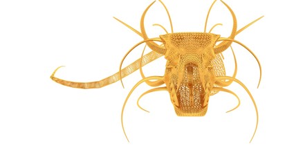 3d rendering of a wired object in yellow on isolated on white background