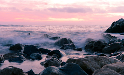 Ventura, California Harbor and beach at sunset and dusk