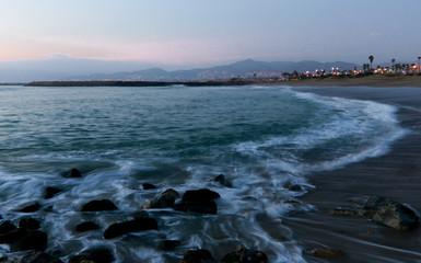 Ventura, California Harbor and beach at sunset and dusk
