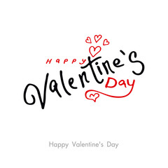 Happy Valentines Day. Valentines Day greeting card template with typography red and black text happy valentine`s day and red hearts. Vector illustration