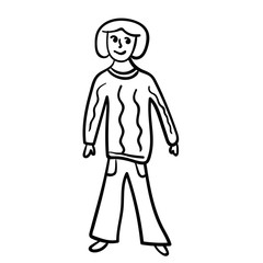Fototapeta na wymiar Cartoon doodle linear woman isolated on white background. Vector illustration. 