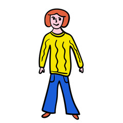 Cartoon doodle linear woman isolated on white background. Vector illustration.  