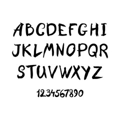 Vector Brush Style Hand Drawn Alphabet Font. Calligraphy alphabet on a white background.