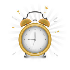 Orange alarm clock on white background, vector illustration