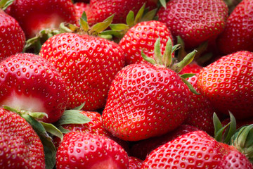 Fresh ripe strawberries in the plastic box