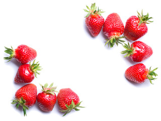 Fototapeta na wymiar Fresh ripe strawberries isolated on the white background. Strawberry frame.