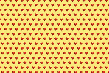 Red hearts on a colored yellow background. Pattern for the design of textiles and wallpaper. Concept of sv. Valentine's and women's day.