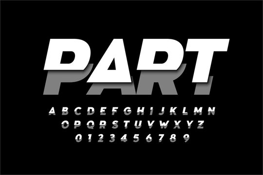 Modern font design, sliced alphabet letters and numbers