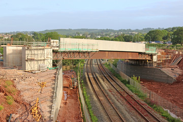 Road bridge under construction over a railway