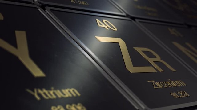 close up view of a periodic table of elements scrolling in front of the camera (3d render)